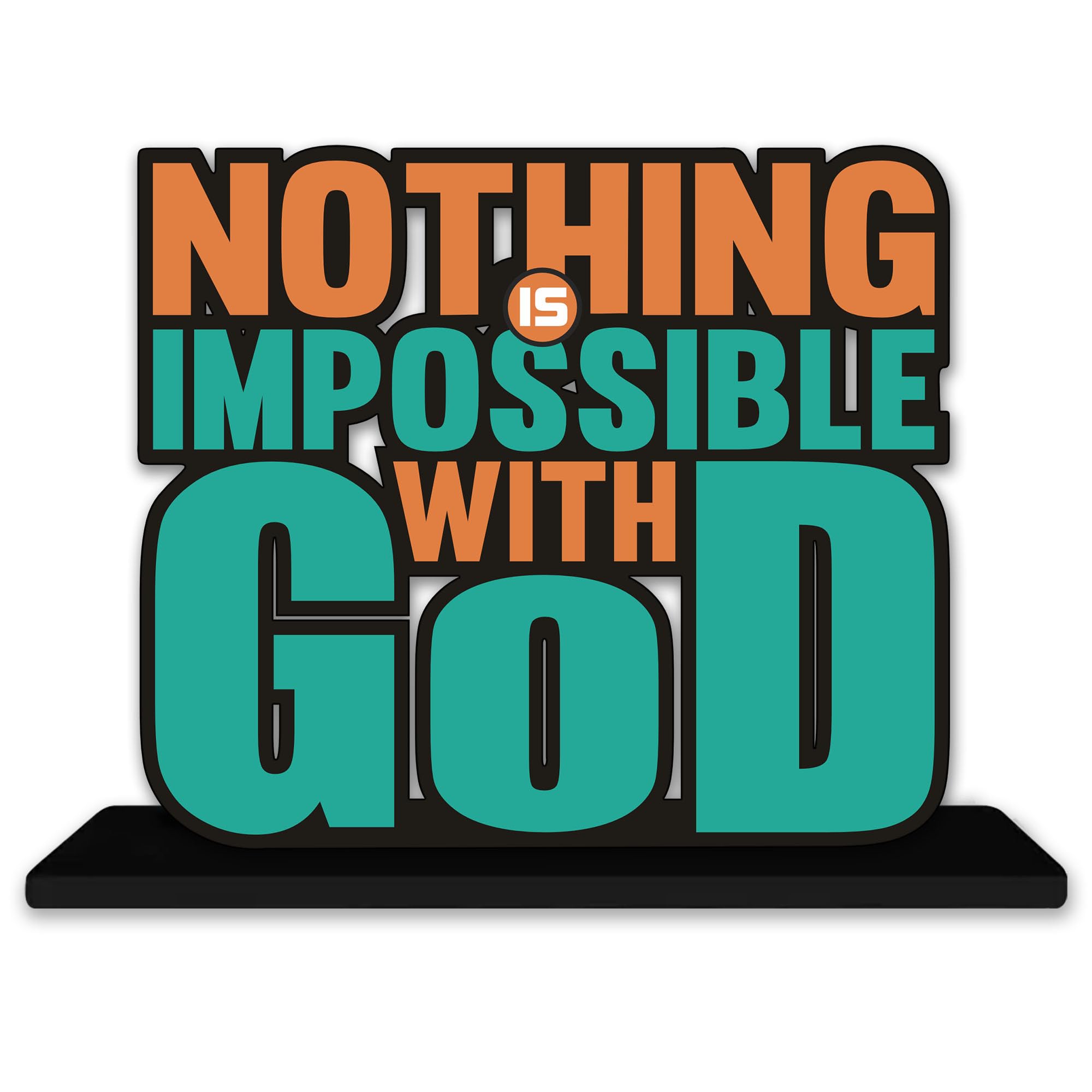 Artvibes Wooden Idols and Figurine Nothing is Impossible with God Motivational Quote Table Decoration for Office Desk | Home Decor | Living Room | Modern Art Wood Showpiece Gift Item (SP_1143)
