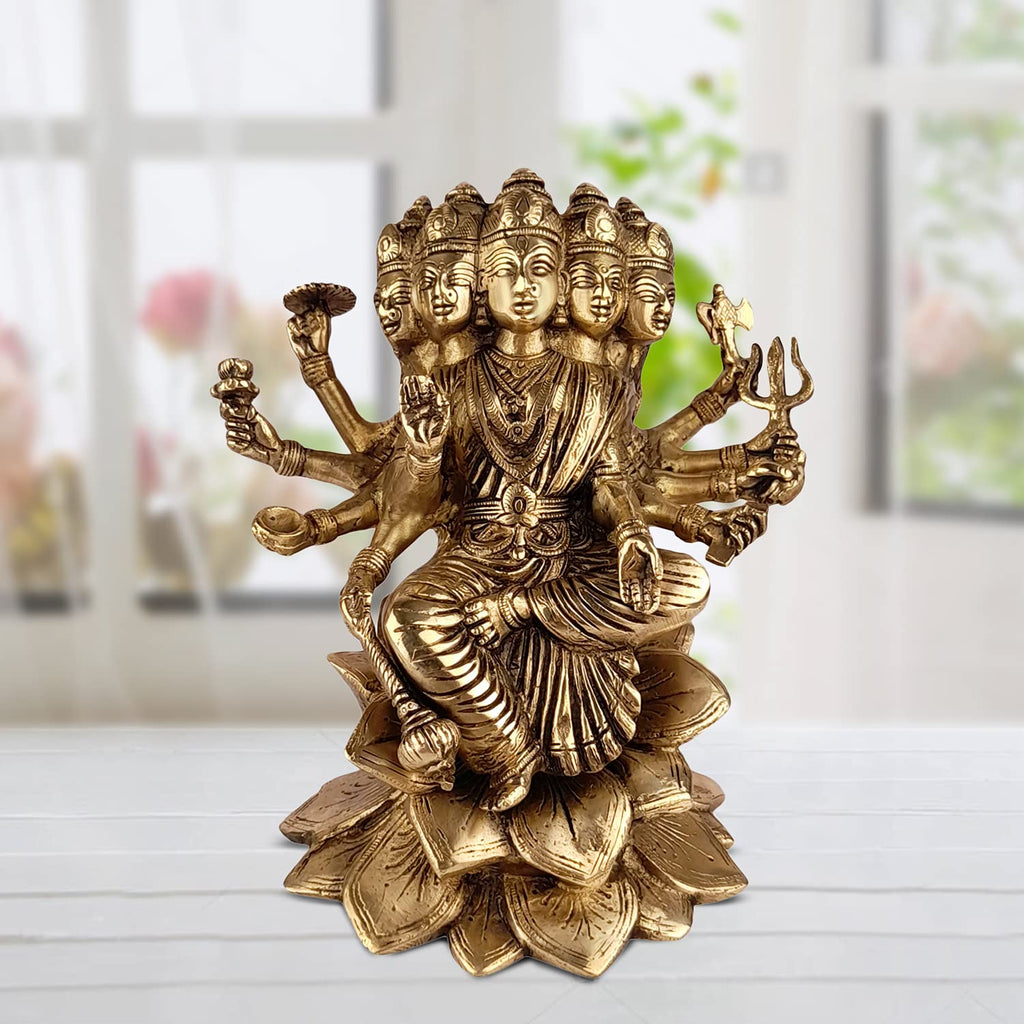 ARTVARKO Brass Idol Gayatri MATA Sitting on Lotus, Savitri Hindu Goddess, Mother of Vedas, for Puja Mandir Temple Gift Decor 9 Inches