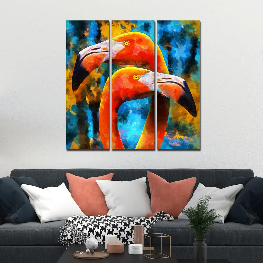 VIBECRAFTS 3 Pieces Beautiful Flamingo Canvas Wall Painting Fitted With Wooden Frame For Home | Office | Living Room | Gifts (PTVC3Pcs1_9530)