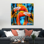 VIBECRAFTS 3 Pieces Beautiful Flamingo Canvas Wall Painting Fitted With Wooden Frame For Home | Office | Living Room | Gifts (PTVC3Pcs1_9530)