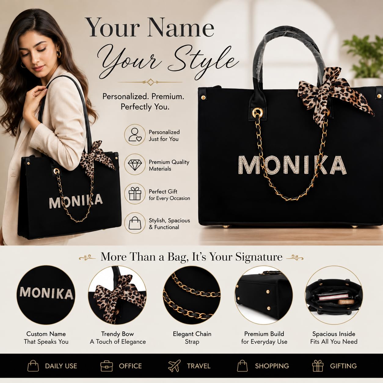 customized hand bags for women | Personalized Tote Bag | personalised gift for women | Personalized Name Tote | Stylist Shoulder Bag | Ladies Purse | customised gifts |gift for woman