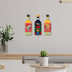 Artvibes Birds and Flower Clip Art Decor Bottle shaped Wooden Wall Hanging | Garden Balcony | Door Decoration Items | Wall Illustrations | Paintings For Wall | Unique Gift Items (WH_9512N), Set of 3