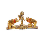 KridayKraft Metal Krishna Playing Flute with Kamdhenu Cow Statue for Pooja & Home Office Decor Religious Idol Table Top Decorative Showpiece Figurines for Decoration & Gifting Purpose
