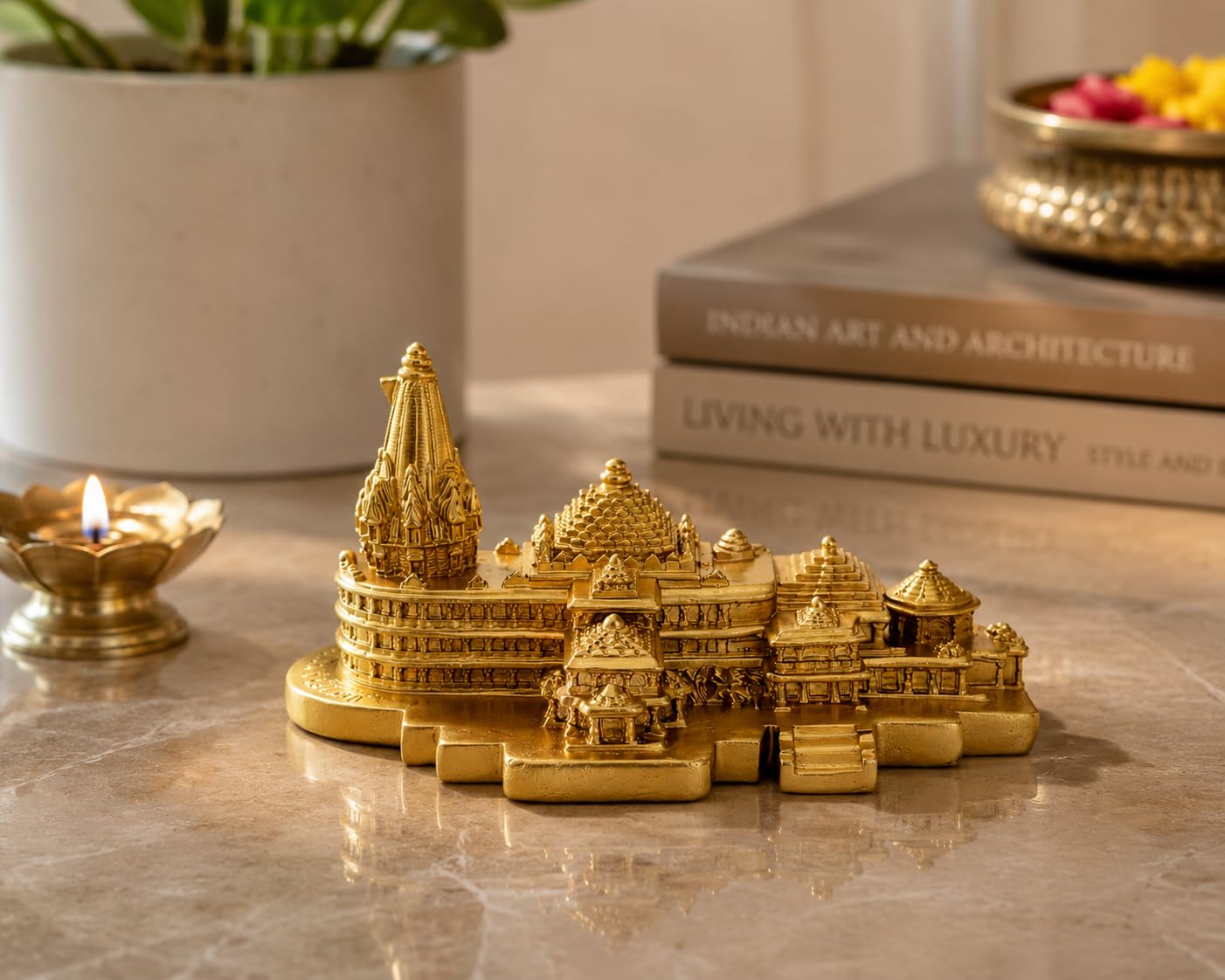 Pavitra Uphaar Ram Mandir Temple Idol | Gold Plated Sacred Ayodhya Ram Mandir | 20 cm Long Pooja & Home Décor