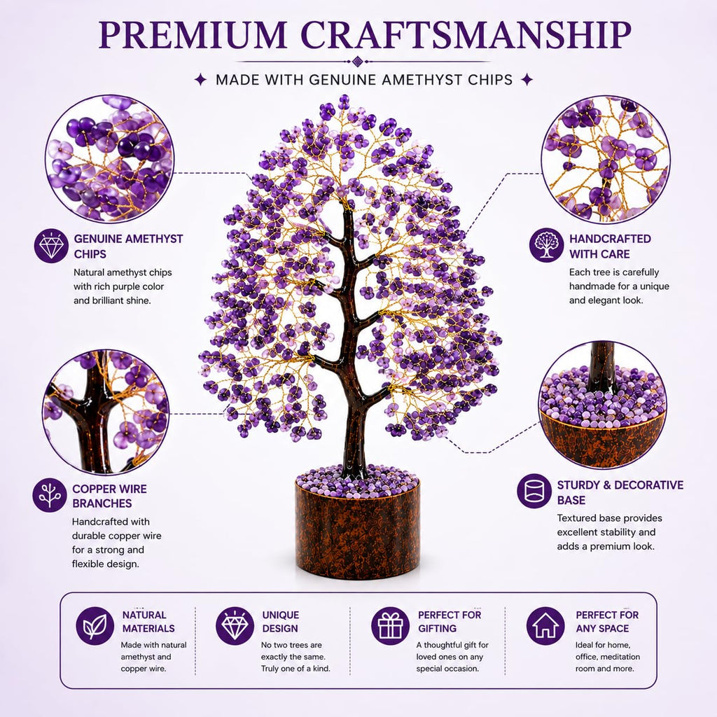 LXOMES Amethyst Crystal Tree, Natural Amethyst with Golden Wire, 10 Inch