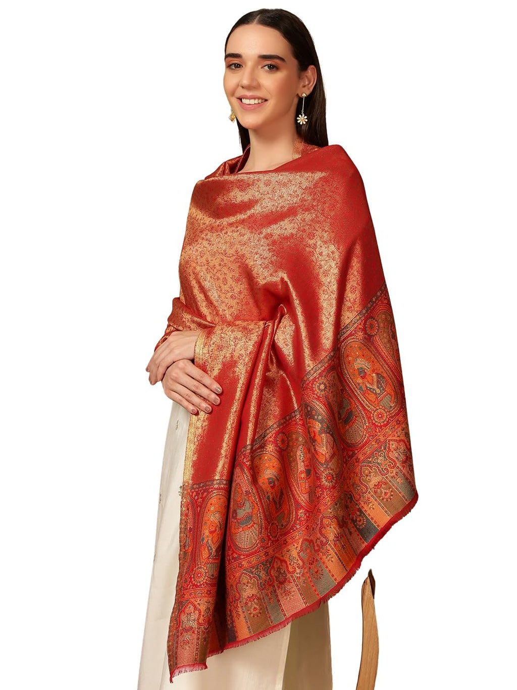 Pashmoda Women Silsila Zari Kaani Fine Wool Shawl (Size: 40x80in, 101x203cm) ZSS03