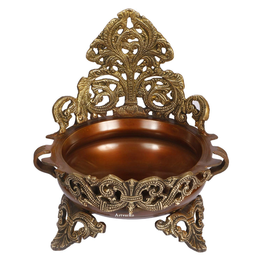 ARTVARKO Brass Urli Traditional Ethnic Design Decorative Bowl Showpiece Antique Copper & Golden Finish (LxBxH 9x8x11 Inches)