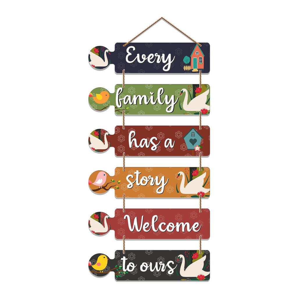 Artvibes Every Family Has A Story Welcome To Ours Wooden Art Decoration item for Home | Wall Art For Hall | Family Quotes Wall Hanging | Wall Poster | Quotes Decor Item | Wall Art Print (WH_6004N)