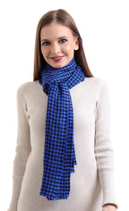 EH 100% Pure Cashmere scarf, stole Houndstooth, warm large buttery soft Pashmina (COBALT BLUE & BLACK)
