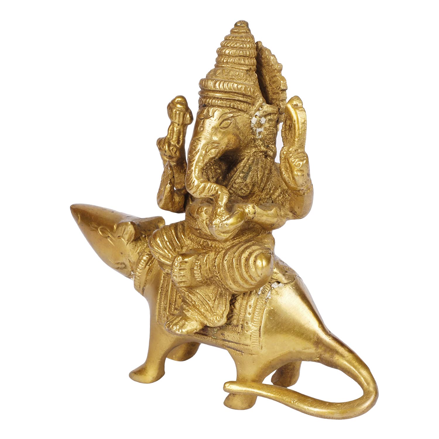 Svarup Brass Mooshak Ganesha Idol in Gold Color Height 6 Inch Weight 0.61 Kg