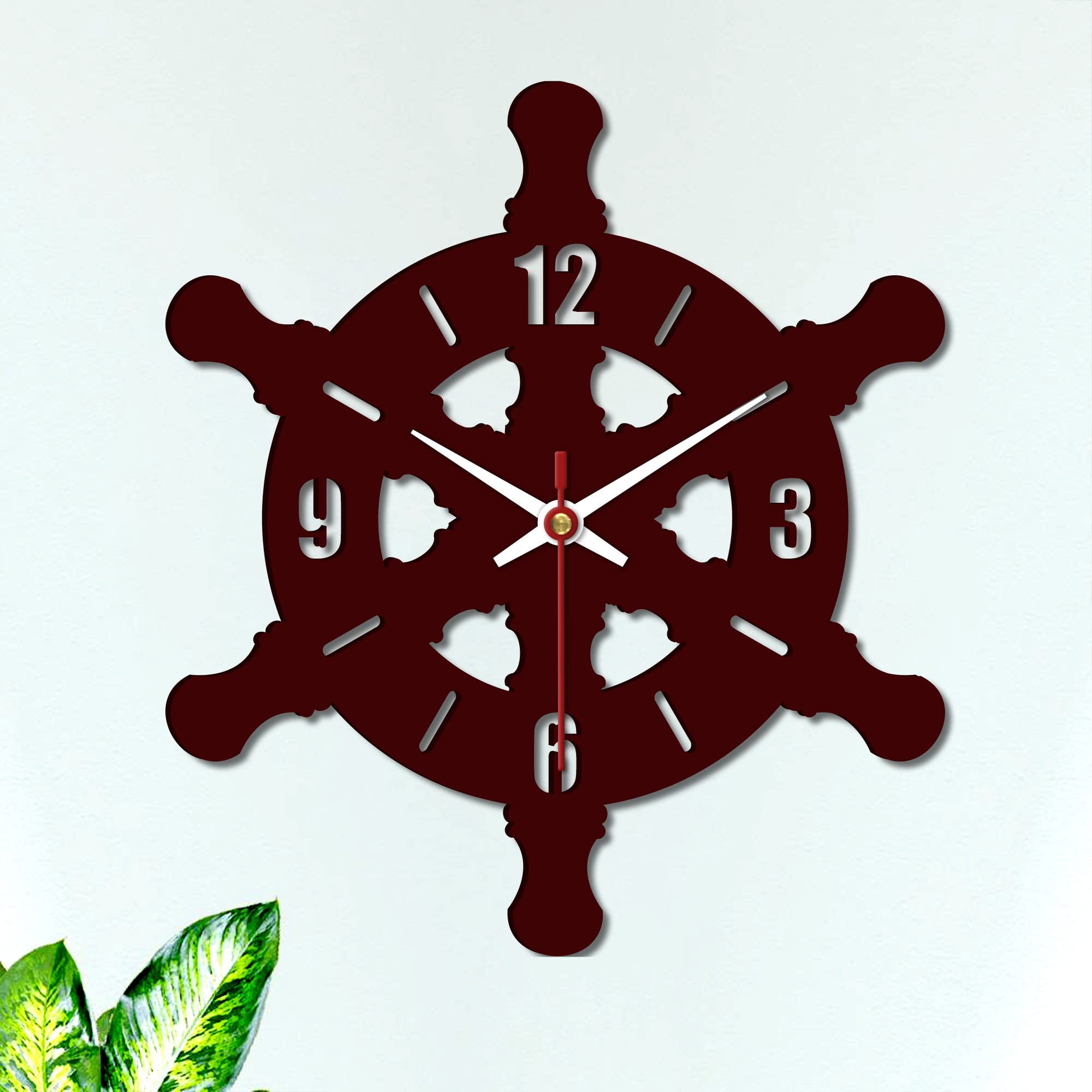 VIBECRAFTS Ship Wheel Shape Wooden Wall Clock for Home Decor | Office | Livingroom| Bedroom | Cafes | Gifts (WWCVC1Pcs_10002)