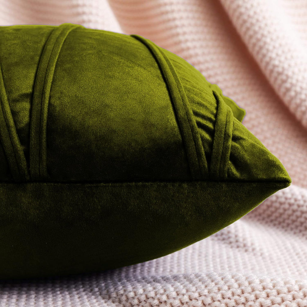 Khooti Velvet Striped Cushion Cover Pack of 1-22X22/56X56 Cm | Mehandi | Soft Pillow Covers Cushion Case for Sofa Bedroom Living Room Chair Car, Cushion Cover with Zig Zag Pattern
