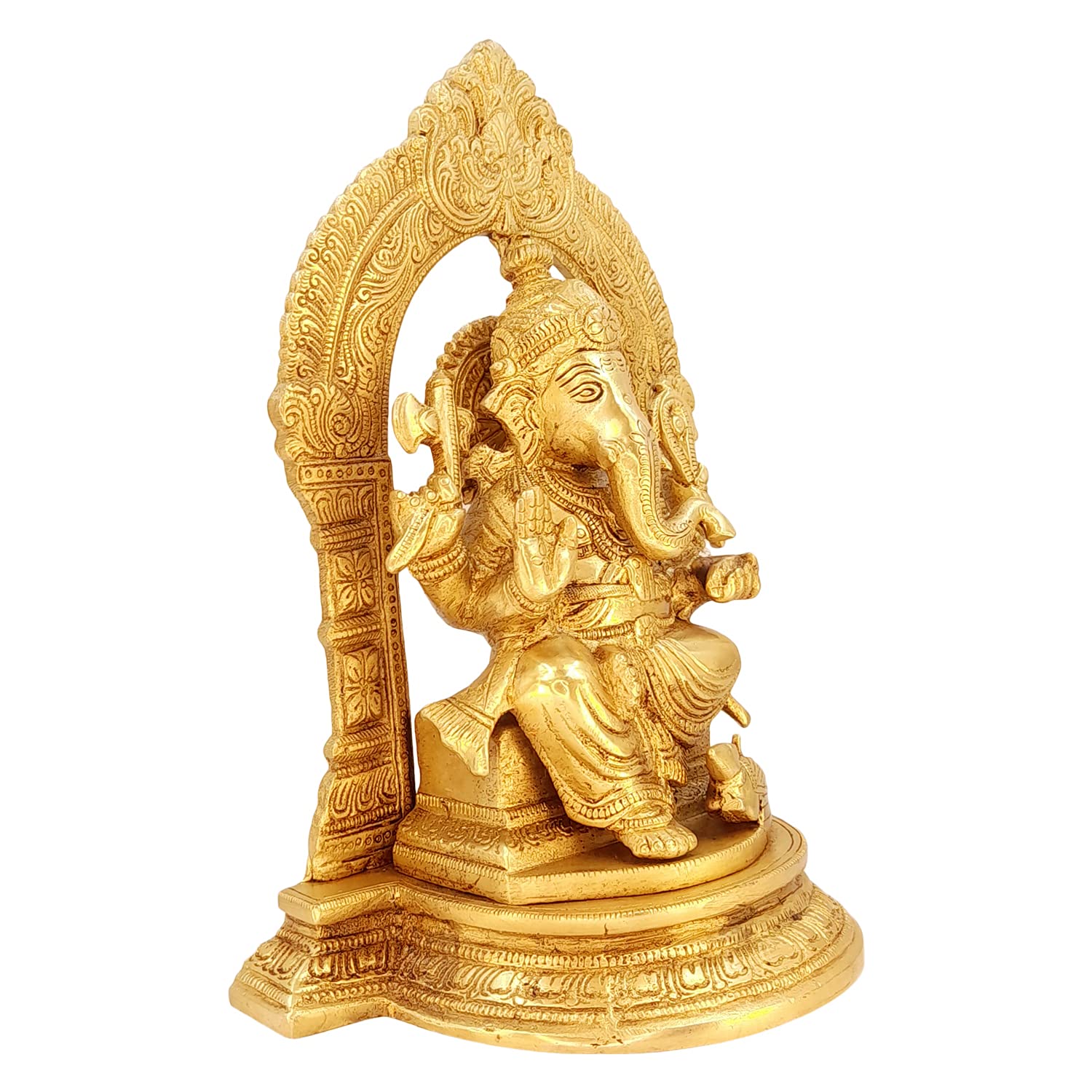 SVARUP Brass Ganesha Idol for Home Decoration Ganpati Statue Murti for Gift Height 10 Inch Weight 3.7 Kg Color Gold