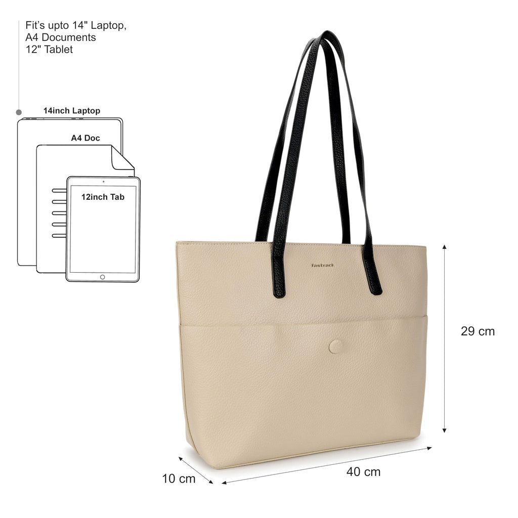 Fastrack Power Play Laptop Tote for Women, 14-Inch Laptop Compatible, High Quality Faux Leather, Comfortable Shoulder Strap, Inner Access Pockets, Stylish and Functional Everyday Tote Bag