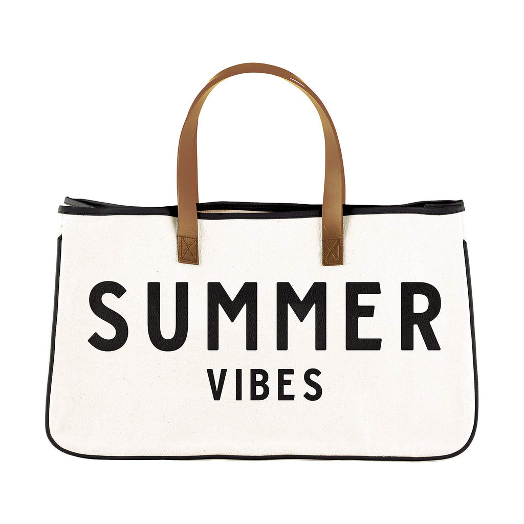 Santa Barbara Design Studio Tote Bag Hold Everything Collection Black and White 100% Cotton Canvas with Genuine Leather Handles, Large, Summer Vibes