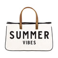 Santa Barbara Design Studio Tote Bag Hold Everything Collection Black and White 100% Cotton Canvas with Genuine Leather Handles, Large, Summer Vibes