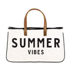 Santa Barbara Design Studio Tote Bag Hold Everything Collection Black and White 100% Cotton Canvas with Genuine Leather Handles, Large, Summer Vibes