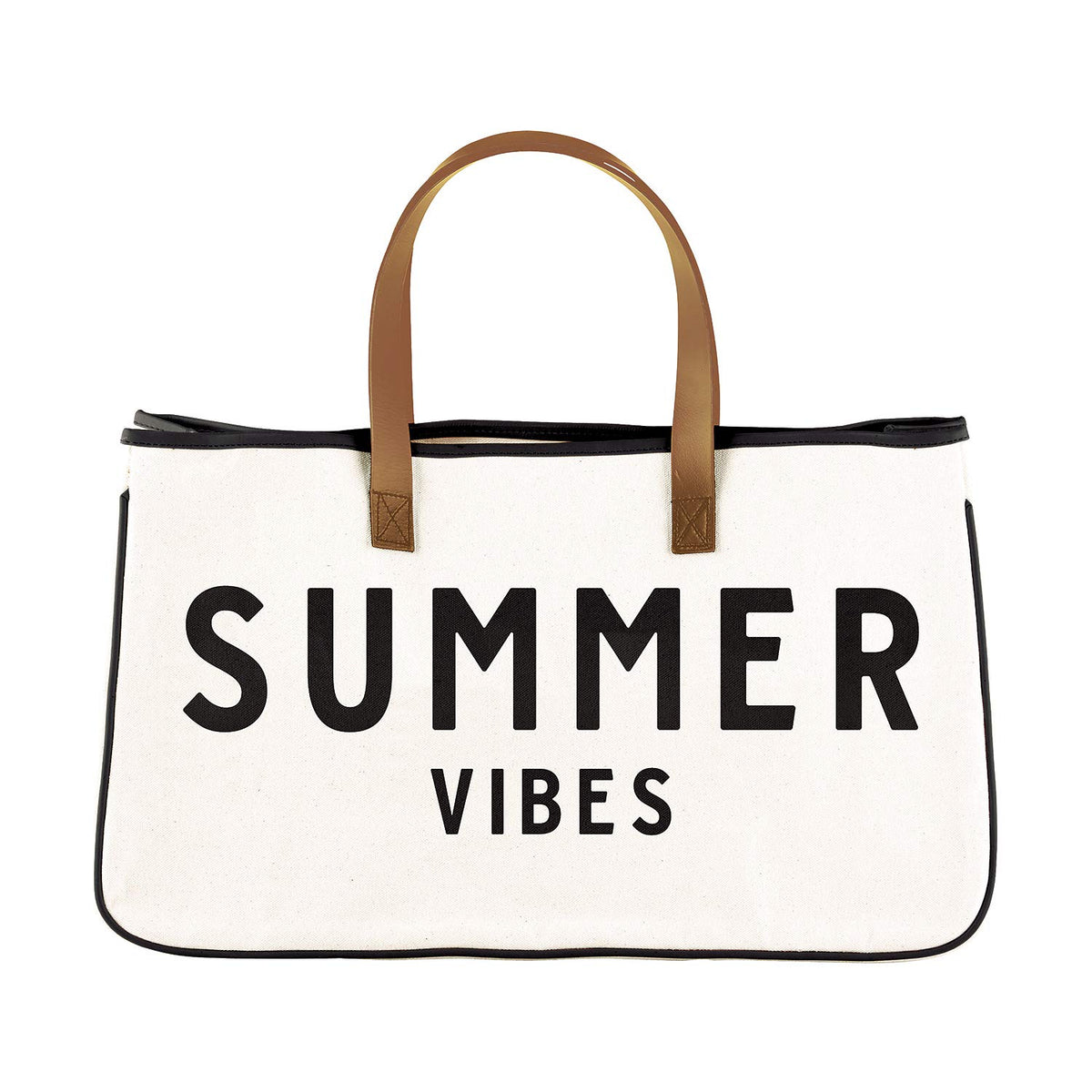 Santa Barbara Design Studio Tote Bag Hold Everything Collection Black and White 100% Cotton Canvas with Genuine Leather Handles, Large, Summer Vibes