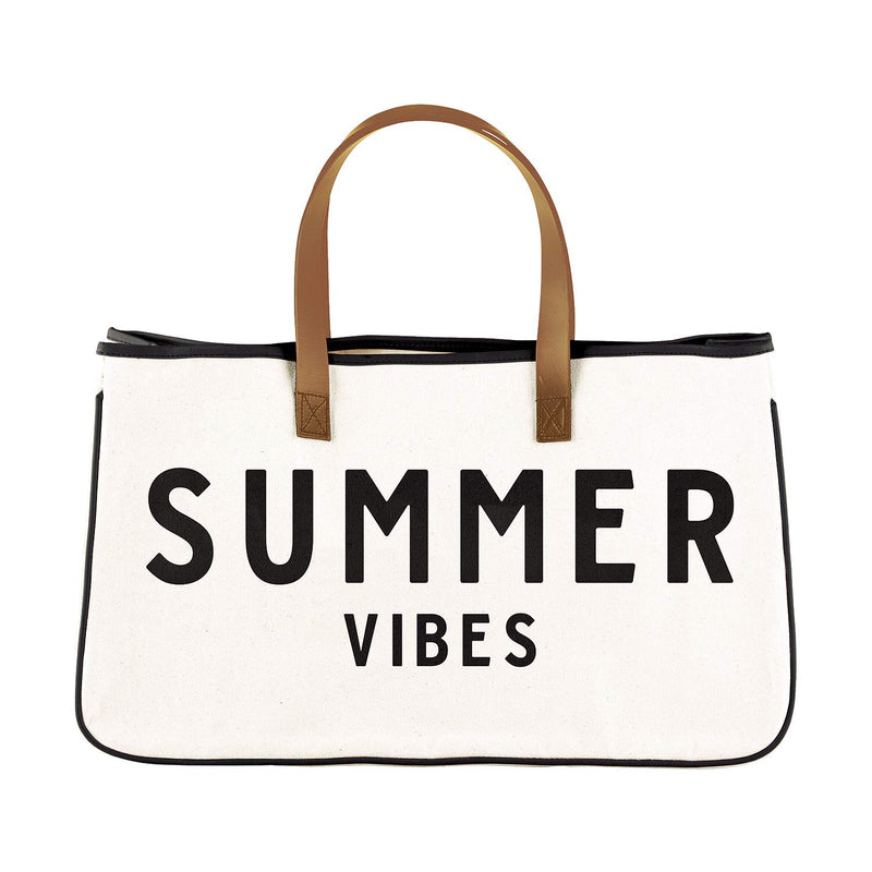 Santa Barbara Design Studio Tote Bag Hold Everything Collection Black and White 100% Cotton Canvas with Genuine Leather Handles, Large, Summer Vibes