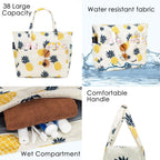 hirTa Gab Tote Bag with Makeup Pouch for Teacher Women Office Girls Work Multipurpose Hanbag Mostly Used for Travel Grocery Beach Hobo Waterproof Sandproof Lightweight Pool Bag (Yellow Pineapple)