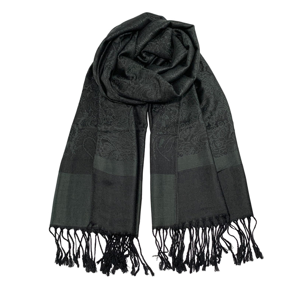 Wendyfull - Two tone cashmere silky shawl for women, jacquard pashmina scarf for women, soft rave scarf, Black, Average Size
