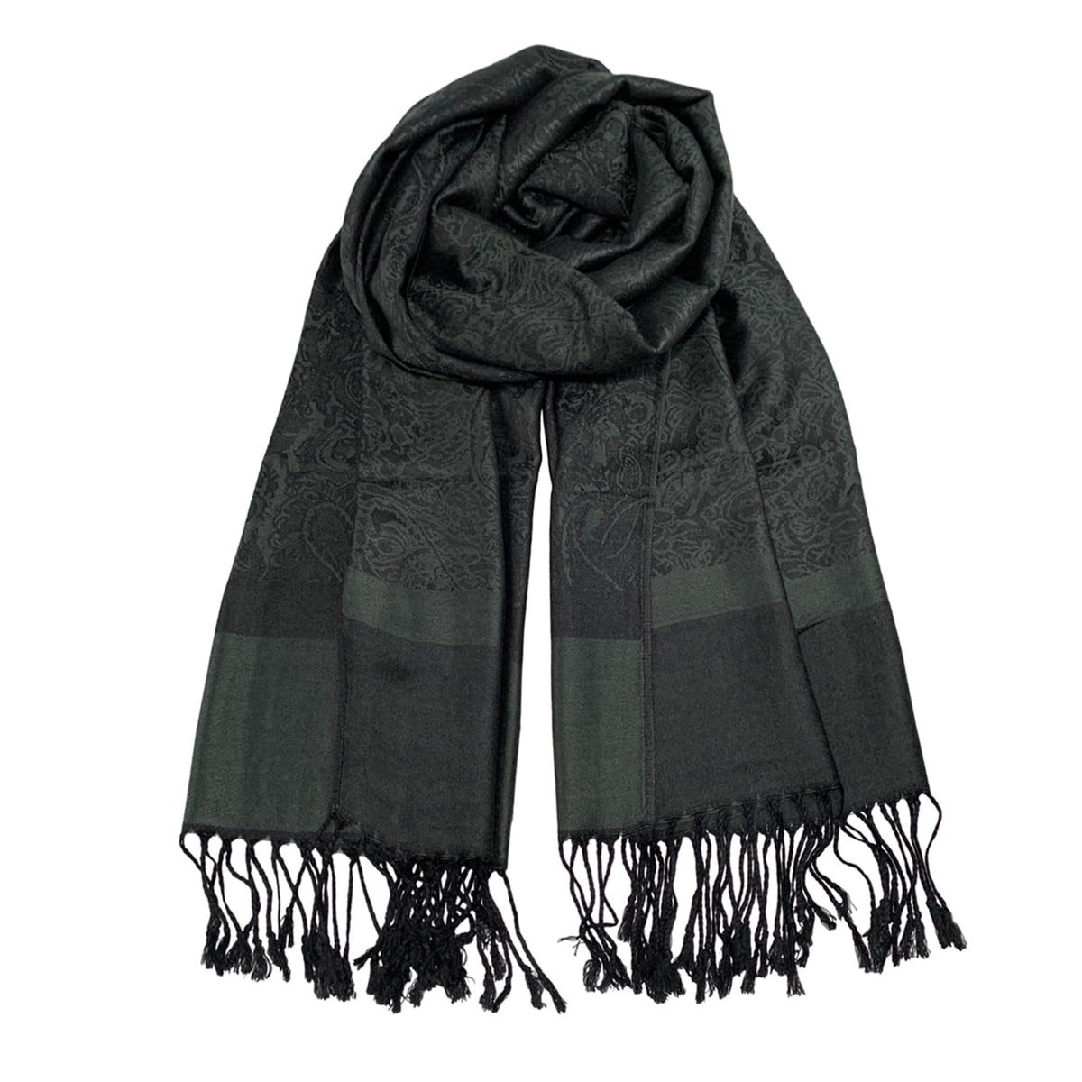 Wendyfull - Two tone cashmere silky shawl for women, jacquard pashmina scarf for women, soft rave scarf, Black, Average Size