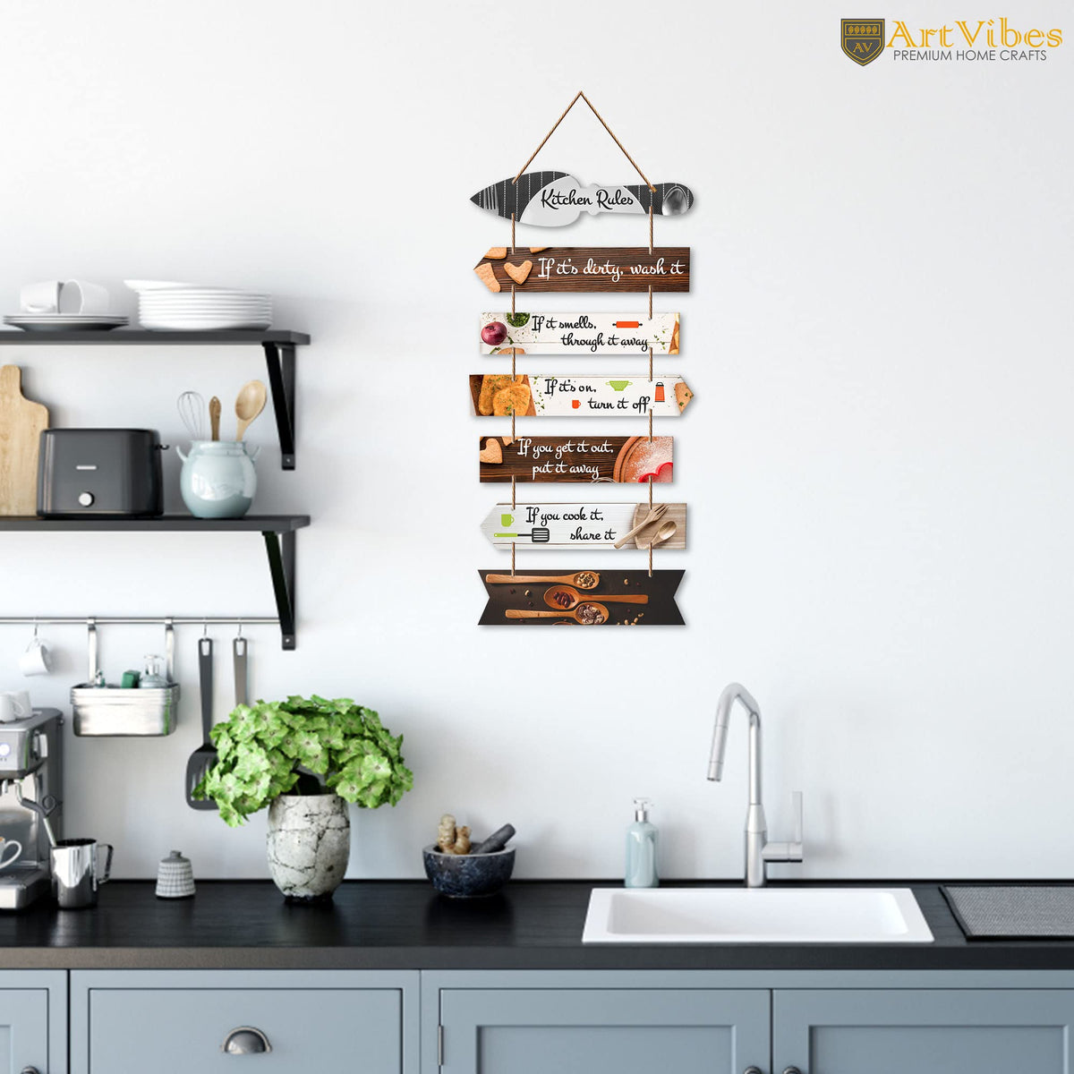 Artvibes Kitchen Rules Printed MDF Wooden Wall Art For Cafe | Kitchen | Restaurants | Quotes Decor Item | Kitchen Quotes Wall Hanging | Wall Poster | Modern Artwork | Art Print | Gift Items (WH_7005N)
