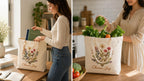 Cotton Canvas Tote Bag, Natural, 100% Cotton, Large, Shopping & Daily Use, Single Compartment, Printed, 330 GSM (Floral Design – Choose Joy)