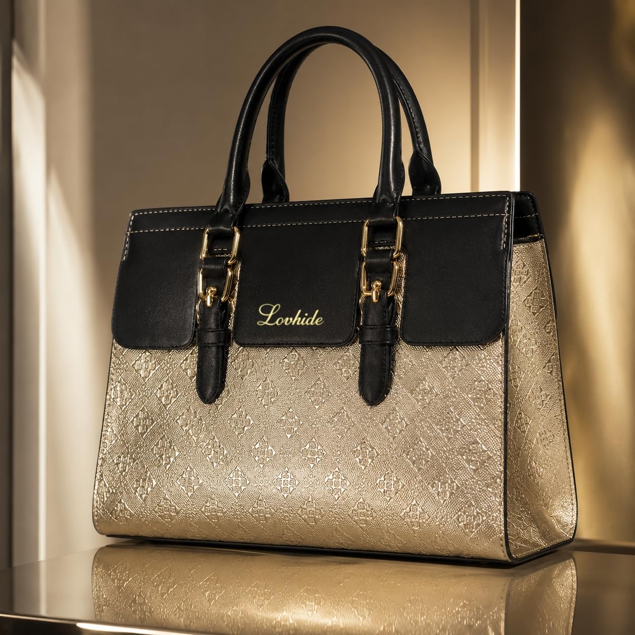 LOVHIDE Women’s Handbag Stylish Tote Bag for Women Elegant Shoulder Carry Bag with Double Handles and Spacious Design(Gold)