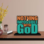 Artvibes Wooden Idols and Figurine Nothing is Impossible with God Motivational Quote Table Decoration for Office Desk | Home Decor | Living Room | Modern Art Wood Showpiece Gift Item (SP_1143)