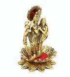 KridayKraft Gold Plated Radha Krishna Idol Standing on Lotus Flower – Flute-Playing Divine Couple Showpiece for Home Decor, Pooja Room, and Gifting