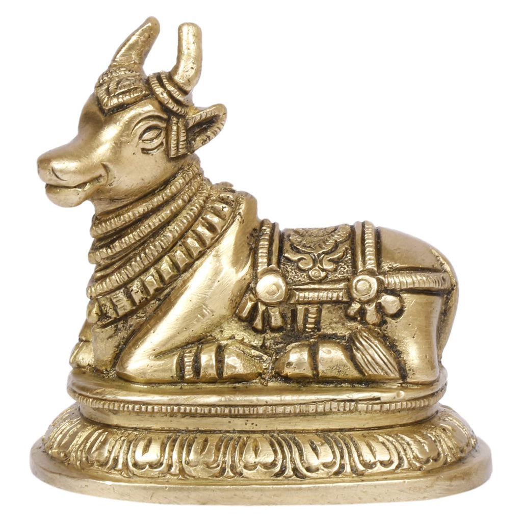 SVARUP Brass Nandi Shiv Ji Parvati Vehicle Bull Statue Idol Shiva Devotee Puja and Decor 3.5 Inch