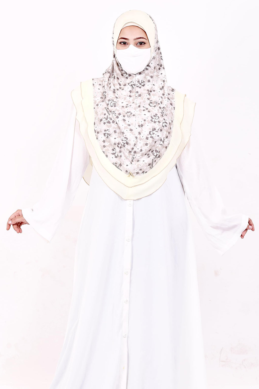 Markaz Hijab Women's Floral Printed Hijab | Ready-to-Wear Modest Headscarf | Lightweight Soft Fabric Instant Hijab | Elegant Scarf for Prayer and Casual Outfits (Light yellow floral, XL)