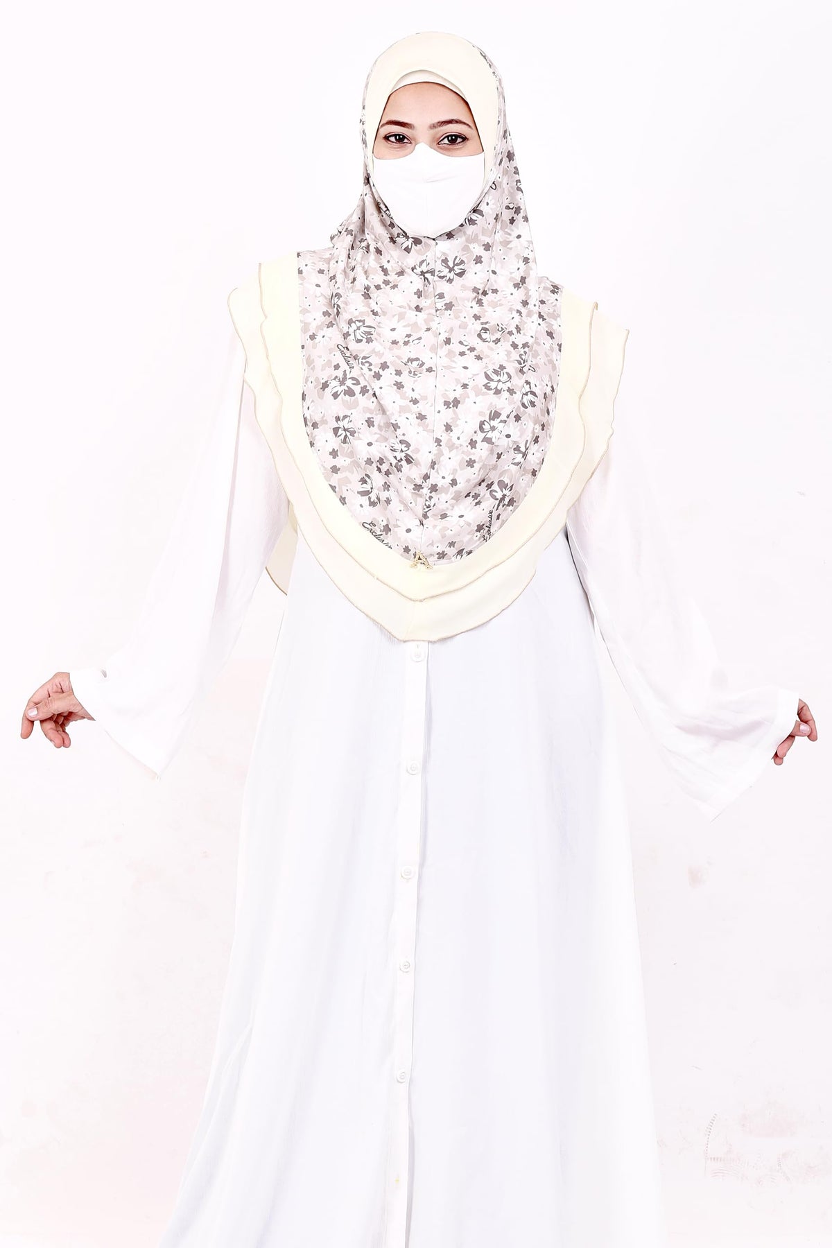Markaz Hijab Women's Floral Printed Hijab | Ready-to-Wear Modest Headscarf | Lightweight Soft Fabric Instant Hijab | Elegant Scarf for Prayer and Casual Outfits (Light yellow floral, XL)