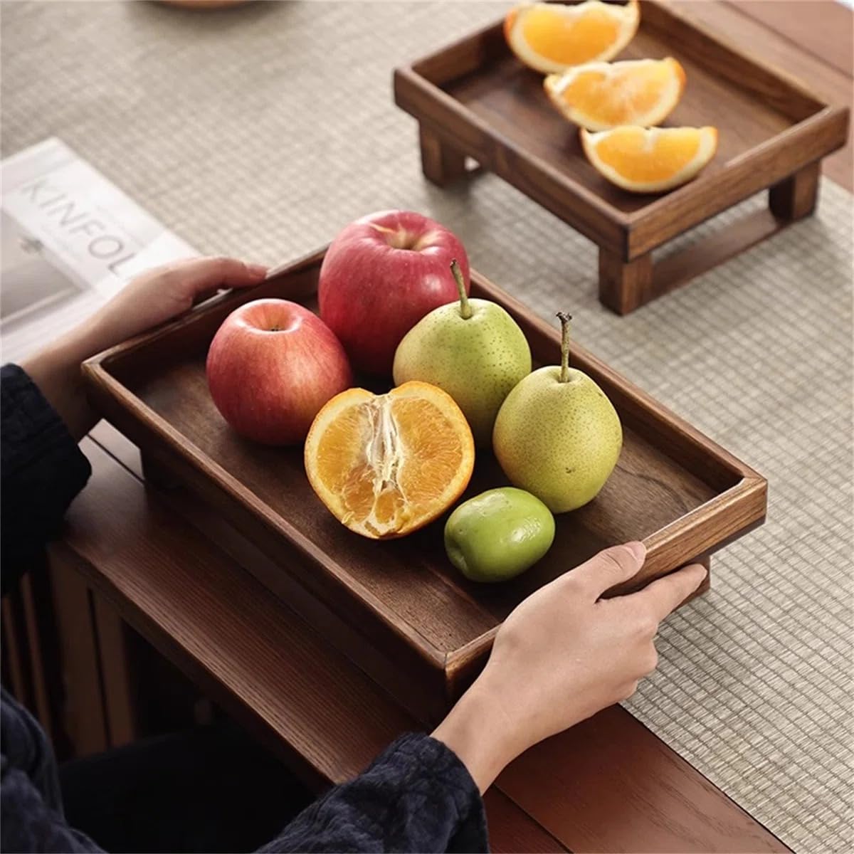 WOOD ART STORE Wooden Brown Fruit Tray | Rustic Tray for Friut Display, Serving, Decoration, Storage Home Decor (Pack of 1)