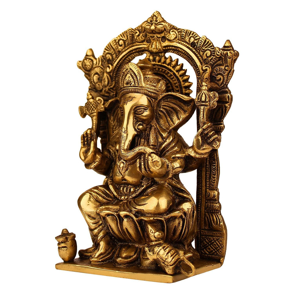 SVARUP Brass Sitting Ganesha Idol in Gold Color Height 8 Inch Weight 1.7 Kg