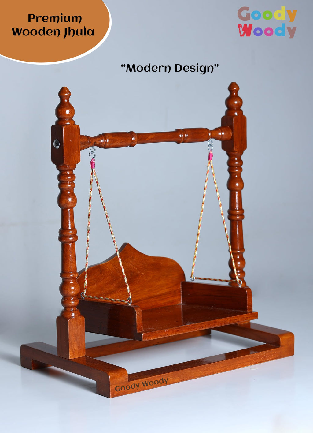 Goody Woody Sheesham Wood Laddu Gopal Jhula with Unique Design Shri Krishna, Bal Gopal, Thakur ji (Brown, 12x12x8), Seat Size :- (8x6) 0 to 4 no. Gopal ji
