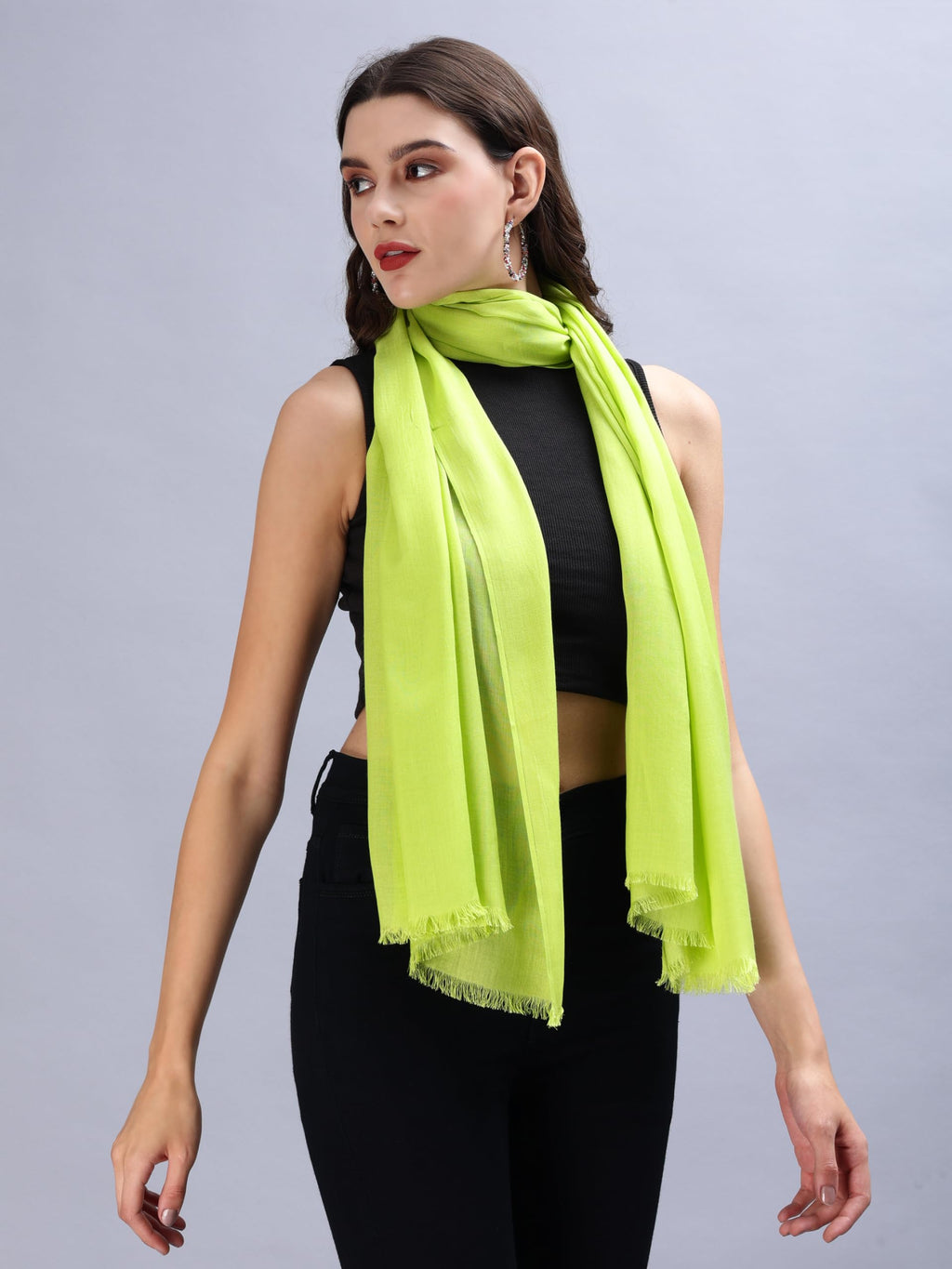 Women's Casual Solid 100% Viscose Fancy Soft & Skin-Friendly Wrap/Scarf/Stole Dupatta for women with Tasal Work Suitable for Every Season, Green