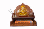 Wooden Temple for Home – Wall Mounted Pooja Mandir with Saathiya & Ganesh Ji Bell Design | Compact Wooden Temple for Office & Home (Light Brown, L-11.25 x W-10.25 x H-11.25 Inch)
