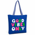 cantainoo Tote Bags | 300 GSM Canvas Tote Bag for Women | Tote Bags for Women | College, Shopping, Office & Everyday Carry Bag (Good Vibes -Blue, Medium Pack of 1)