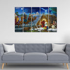 VIBECRAFTS Three King And Holy Family 5 Pieces Canvas Wall Painting For Home | Office | Living Room | Gift (PTVC5Pcs4_8525)
