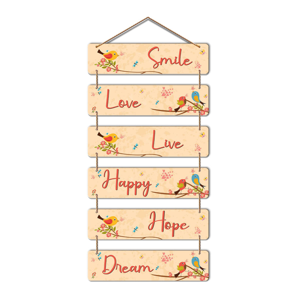Artvibes Smile Love Live Happy Decorative Wall Hanging Ornaments | Quotes Decor Item | Wall Poster | Office Decor | Inspirational Quotes Wall Art | Mdf Wall Decoration | Gift Items (WH_3239N)
