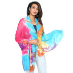 GFB Women's Viscose multicolor Scarf with painting Print for Summer, Spring, Casual Wear 180x70 (Blue multicolor)