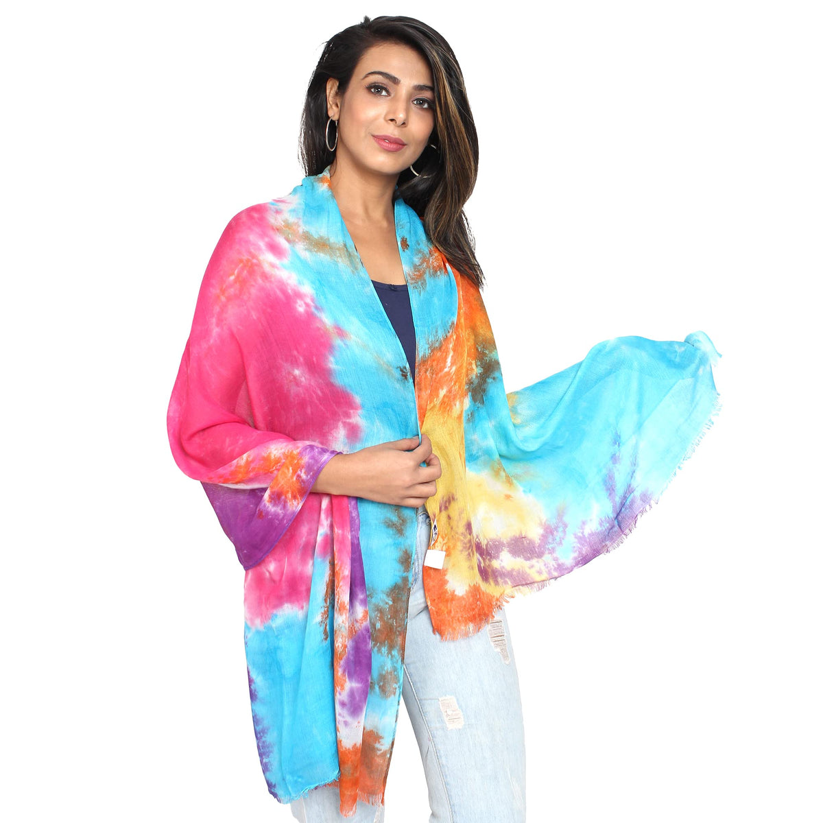 GFB Women's Viscose multicolor Scarf with painting Print for Summer, Spring, Casual Wear 180x70 (Blue multicolor)