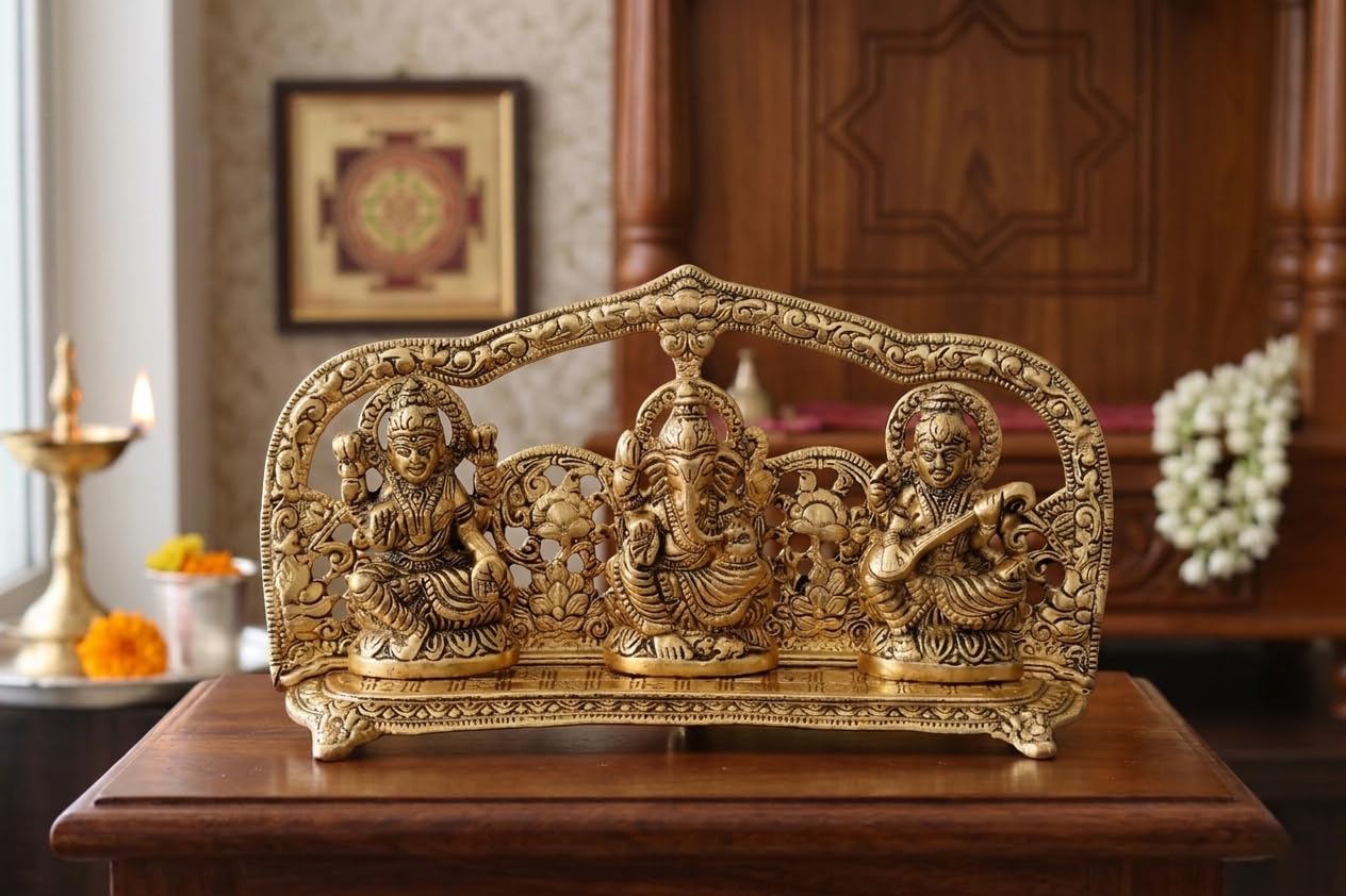 KridayKraft Laxmi Ganesh Saraswati Murti,Laxmi Ganesh Murti,Showpiece Figurines,Laxmi Ganesh Saraswati Statue for Pooja & Religious Idol Gift Article,Corporate Gift..