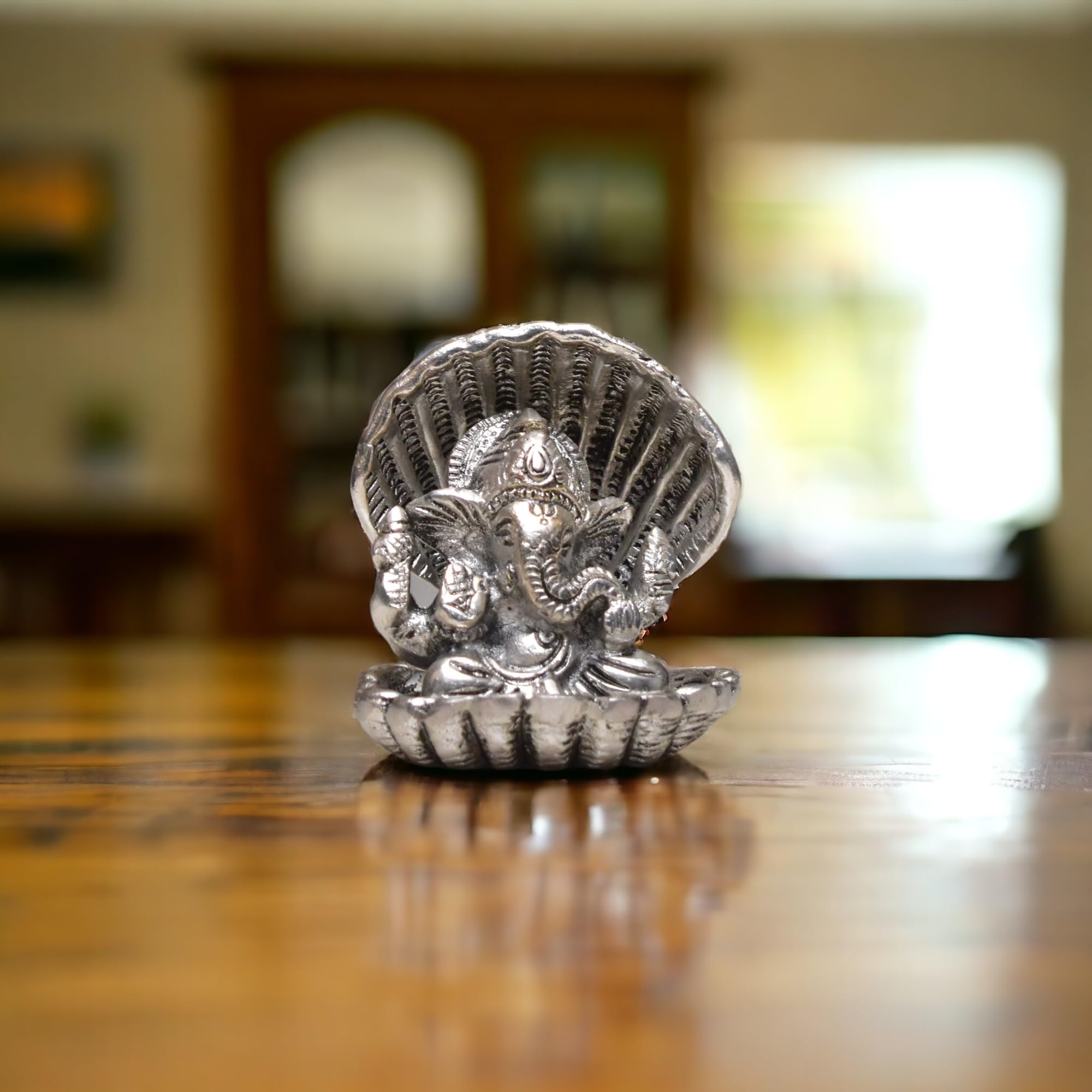 KridayKraft Aluminium Pure Brass | Mandir Ganesh Idol for Desk, Car, and Home Dcor | Yellow Antique Finish