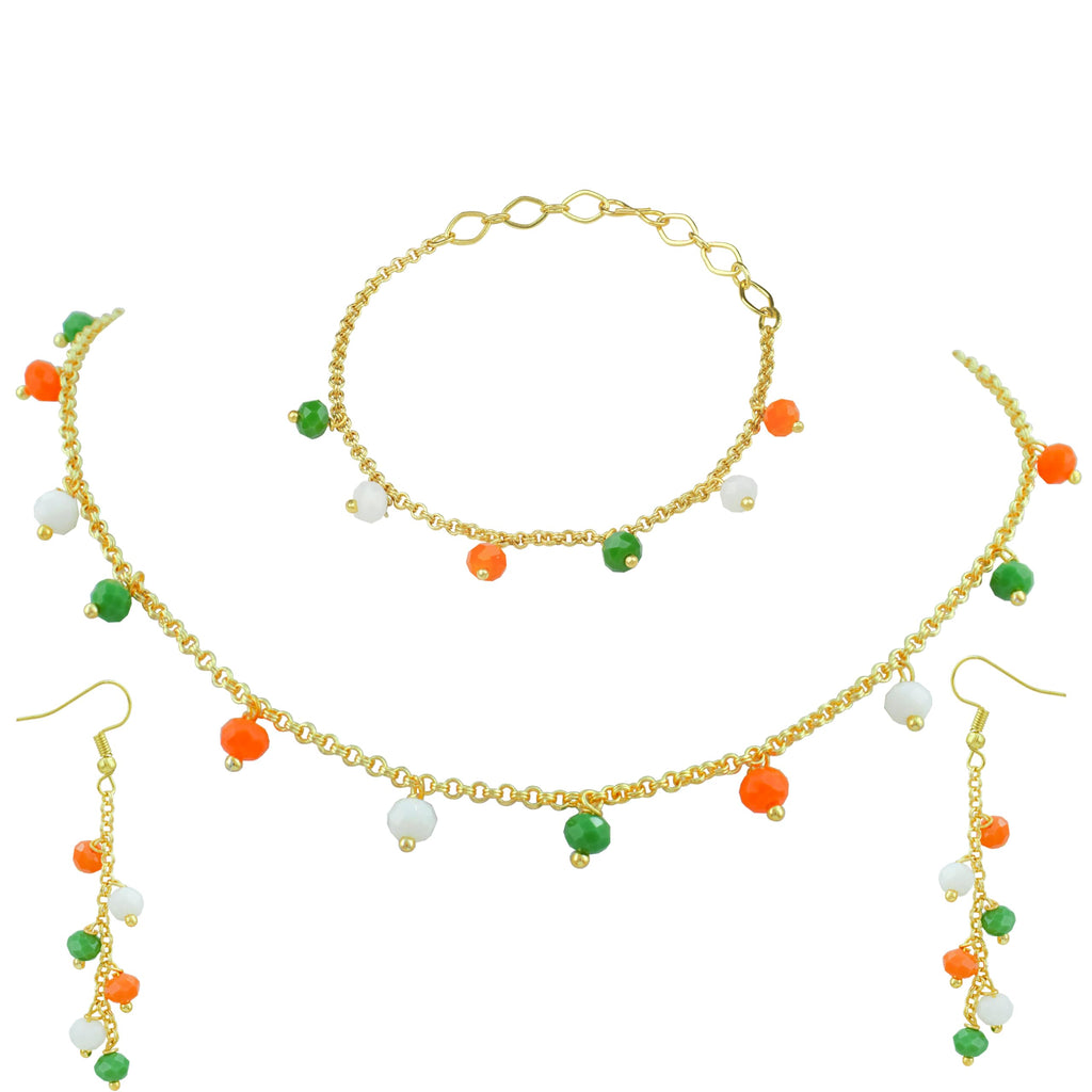 JFL - Jewellery for Less Fancy Tricolour Chain Necklace Set with Matching Earrings and Bracelet for Women & Girls | Handmade Independence Day & Republic Day Jewellery | Fashion Accessories