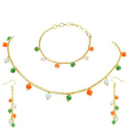 JFL - Jewellery for Less Fancy Tricolour Chain Necklace Set with Matching Earrings and Bracelet for Women & Girls | Handmade Independence Day & Republic Day Jewellery | Fashion Accessories