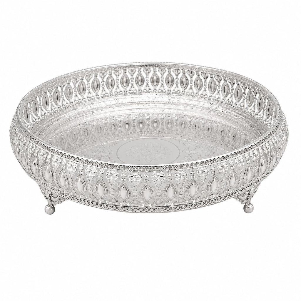 SGR Handicrafts Decorative German Silver Tray Set | Handcrafted Designer Gifting & Serving Trays | Premium Metal Display for Home Decor, Festivals & Special Occasions (Set of 4 (6+8+10+12 Inch))
