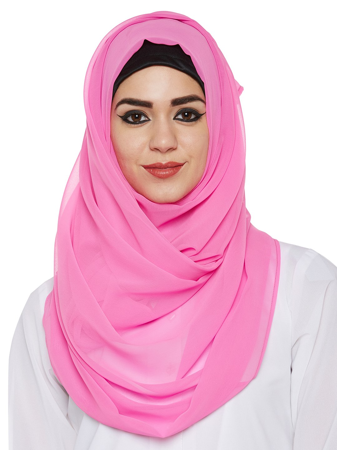 Momin Libas Women's Georgette Hijab and Scarf (HCT42317, Pink, Free Size)